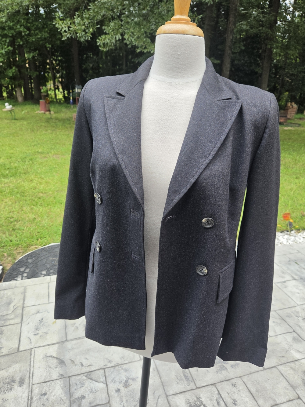 Classic Double-Breasted Women's Blazer Jacket in Dark Charcoal